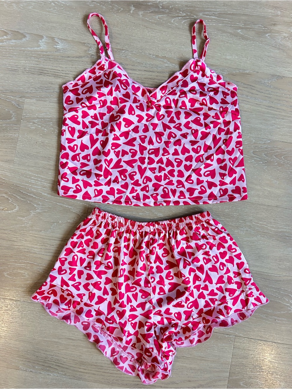Colsie two piece pajama set tank top and shorts pink white hearts size XS
